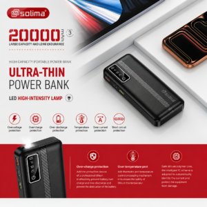 Banco de batería Solma Ultra-Thin 20.000mAh – Carga Rápida con Pantalla LED + linterna
