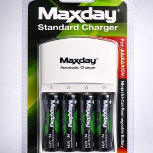 Cargador de Pilas AA AAA Maxday + 4 Pilas Recargables Ni-MH