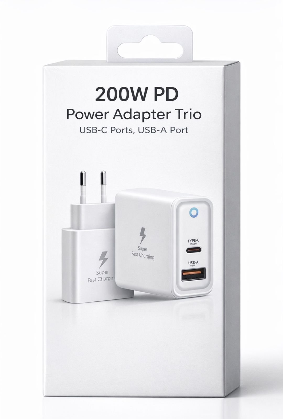 Cargador Rápido 200W PD USB-C + USB-A (3 Puertos)